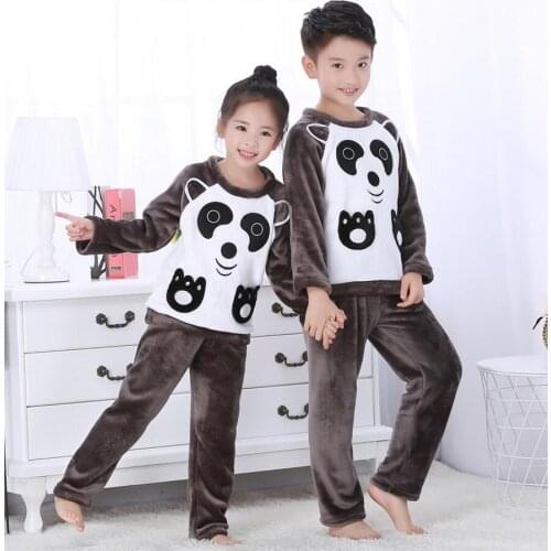 Girls Boys Cartoon Rabbit Pajamas Sets Flannel Cute Animal Pajamas Suit Winter Full Sleeve Nightie Pyjamas Sleepwear Homewear