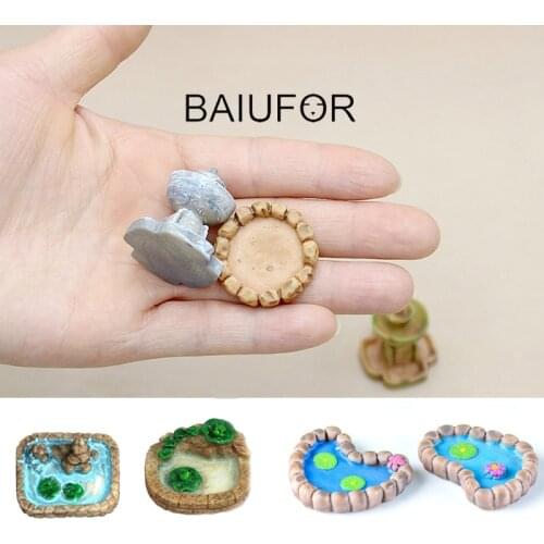 BAIUFOR Resin Miniatures Mini Pool & Lotus Pond Model Fairy Garden Decor Terrarium Figurines Succulents Ornament Resin Craft