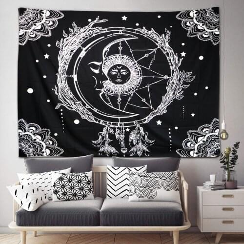 Psychedelic Space Mountain Sun And Moon Tapestry Wall Hanging Retro Black White Thin Wall Art Cloth Hippie Tapestry Wall Carpet