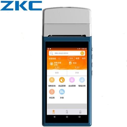 Handheld NFC POS terminal ZKC5501 with touch display 3G WIFI Bluetooth QR code scanner NFC Billing printer and charging base