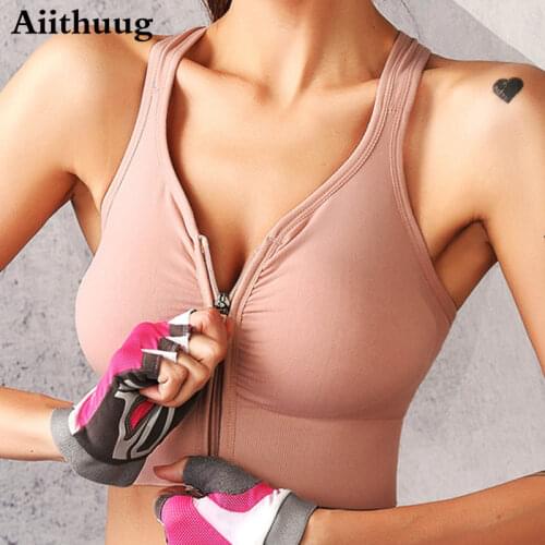 Aiithuug Zip Front Sports Bra Wireless Post-Surgery Bra Active Yoga Sports Bras Zipper Front Closure Sports Bras High Shirts