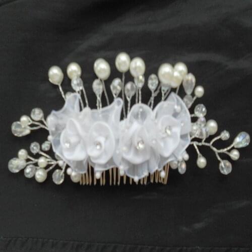 Wedding Bridal Hair Comb With White Pearl Flowers for Women Hair Pins Head Jewelry Headpiece tocados para boda bijoux cheveux