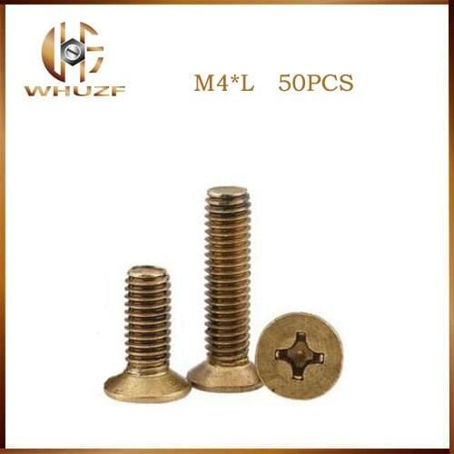 50PCS-M4mm Copper Cross Countersunk Head Screws GB819 Countersunk Head Machine Screws, Flat Head Cross Copper Screws m4