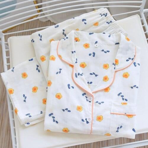 Women Full Sleeve Pant 2PCS Pajamas Suit Spring Autumn Loose Home Wear Casual Cotton Nightwear Sweet Flower Print Sleepwear