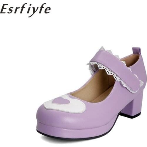 ESRFIYFE 2021 New Black High Heels Shoes Women Pumps Fashion Pu Leather Platform Shoes Woman Round Toe Mary Shoes Mujer Big Size