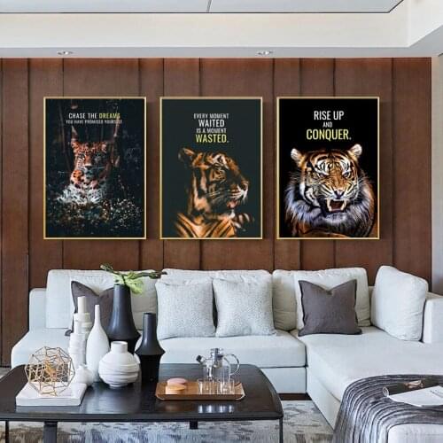 Animal Art Lions Tigers Canvas Painting Inspirational Wall Art Posters Prints Wall Pictures for Office Bedroom Home Cuadros