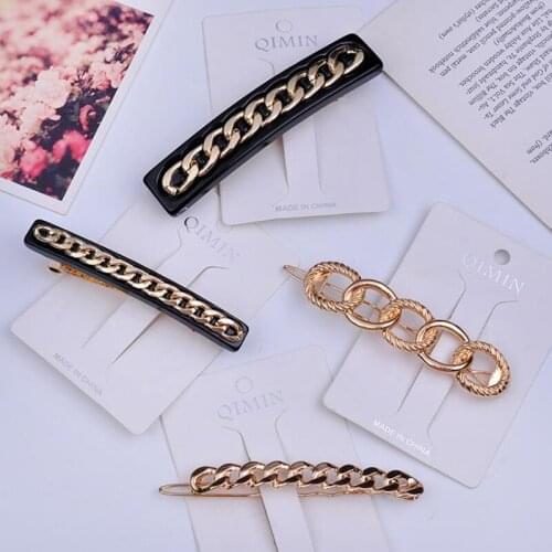 Europe And The United States Chain Gold Hairpin Hairpin Female Ins Bangs Clip Word Clip Adult Net Red Hair Jewelry Side Clip
