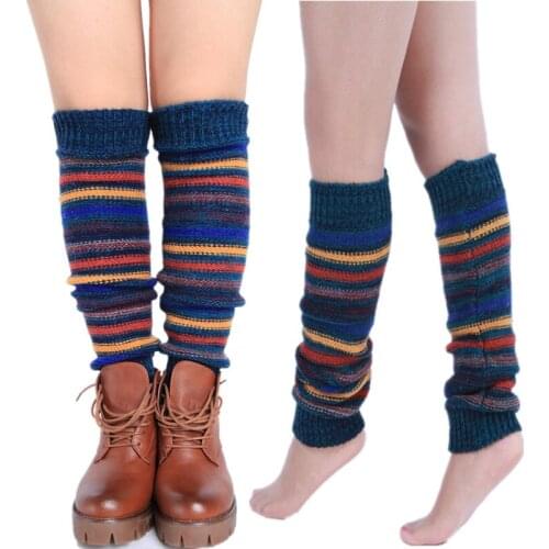 1 Pair Women Kniting Leg Warmer Thermal Striped Crochet Fashion Lady Legging Foot Warmer Thigh Stulpe Legwarmers