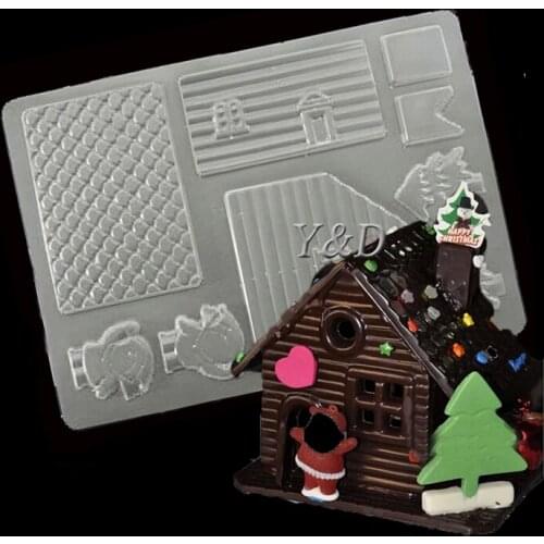 10 Pcs/lot 3D Chocolate House Molds For Xmas Festival Cake Decoration Kitchen Accessory PP Plastic Chocolate Mold Pudding Mould