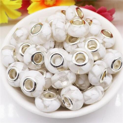 10 Pcs Mixed Color Handmade Silver Plated Fimo Clay Big Hole Round Murano Spacer Beads Charms Fit Pandora Bracelet Bangle Making