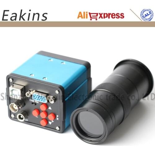 1080P FHD VGA USB 2.0MP BNC AV TV VGA USB Digital Industrial Video Microscope Camera 100X Zoom C MOUNT Lens For PCB Soldering