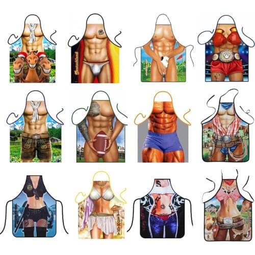 3D Funny Aprons Sexy Muscle Man & Women Apron Dinner BBQ Party Cooking Apron Adult Baking Accessories Funny Gifts For Men CS271