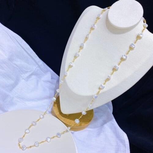 80cm long body necklace natural irregular shape baroque real pearl beaded handmade high quality women sweater necklace wedding