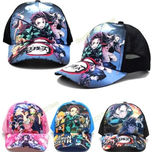 Tanjiro Nezuko Zenitsu Anime Demon Slayer Baseball Cap Childrens Cartoon Sunshade Sunscreen Kimetsu No Yaiba Hat Japanese-Style