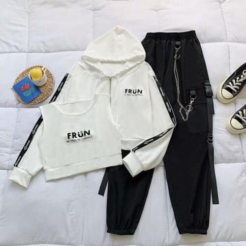 Harem pants womens suit 2021 spring new overalls high waist short loose hooded sweater vest three-piece suit y2k punk jogger