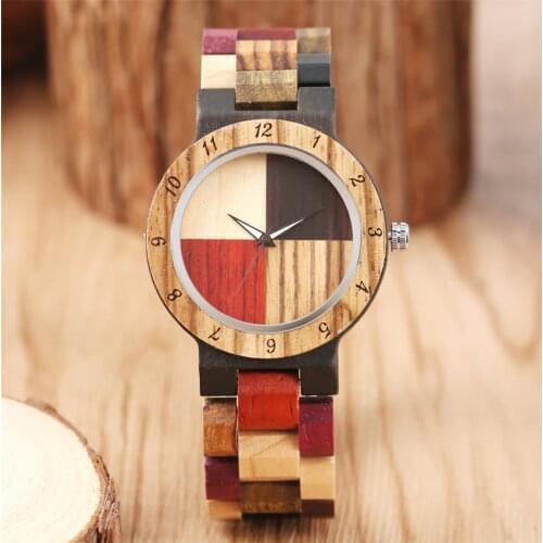 Colorful Wooden Wristband Female Quartz Watches Natural Stylish Lady Wood Bangle Wristwatch Folding Clasp Womens Timepiece