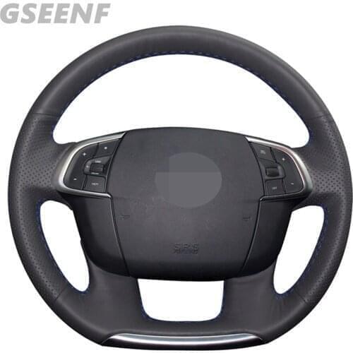 Car Steering Wheel Cover For Citroen DS4 C4 C4L 2011-2015 Black Hand-stitched Artificial Leather DIY Steering Wheel Cover