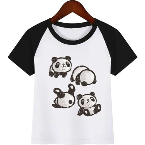 Kids Summer Tops Boys Girls Watercolor Panda Print T-shirt Children Funny Animal Short Sleeve Baby Cute Clothes