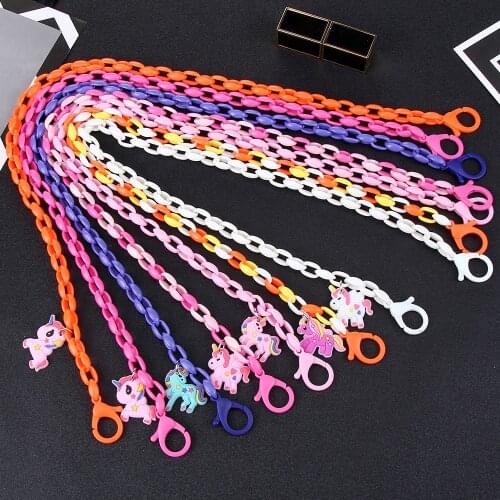Cute Cartoon Unicorn Pendant Long Necklace Face Mask Anti-lost Strap Holder Acrylic Chain Necklace for Children Kids Accessories