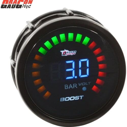 Dragon gauge 52mm Car Digital Sunglasses Turbo Turbine table Boost Meter -1~ 3.0 Bar Measurable Voltage Gauge Free Shipping