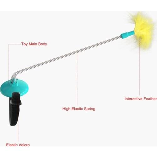 E56C Spherical Cat Wand 1 Piece with Metal Material Cat Toy with Feathers and Clock Face Sucker Cat Teaser Interactive Ca