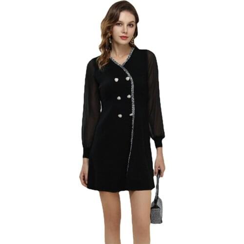 Elegant Dress Women 2021 Spring Autumn New Temperament Lace Long Sleeves V-neck A-line Mid-length Slim Dresses Female LR1648