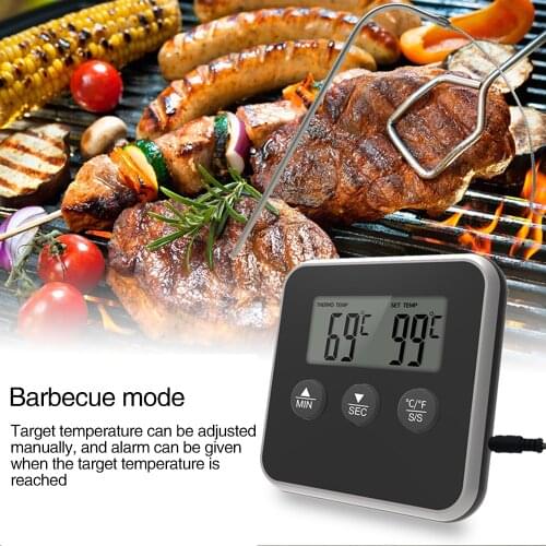 Electronic Digital LCD Food Thermometer Probe BBQ Meat Water Oil Cooking Temperature Alarm Cooking Timer Kitchen Cooking Tester