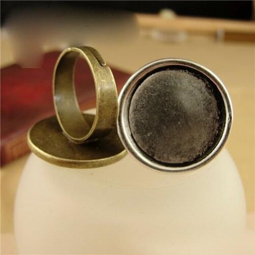 BASEHOME 10pcs Adjustable Rings Bases Cabochon Settings Bezel Tray Vintage Ring Blank Base Fit 20mm Cabochon Cameo DIY Rings