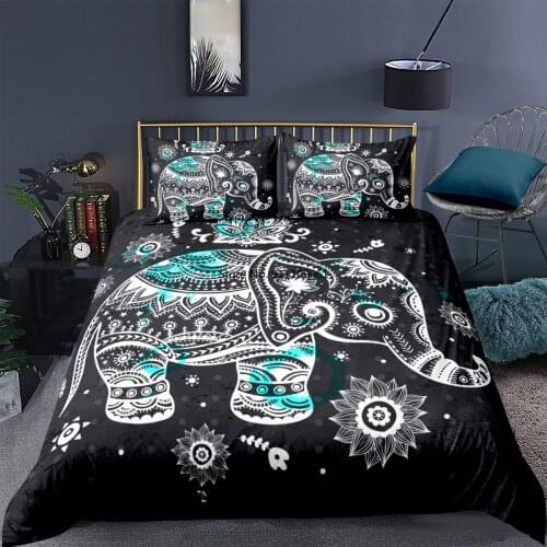 2-3Pcs of Home Textile 3d Elephant Bedding Sets King Luxury Bohemian Print Duvet Cover and Pillowcase Bed Set Bedlinen Wholesale