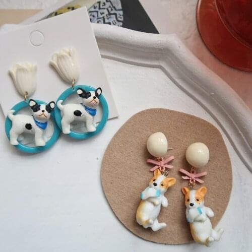Lovely Resin Cartoon Animal Dog Earrings Korean Fashion Cute Anime Pet Earings Jewelry for Women Girls Party Birthday Gift Cool