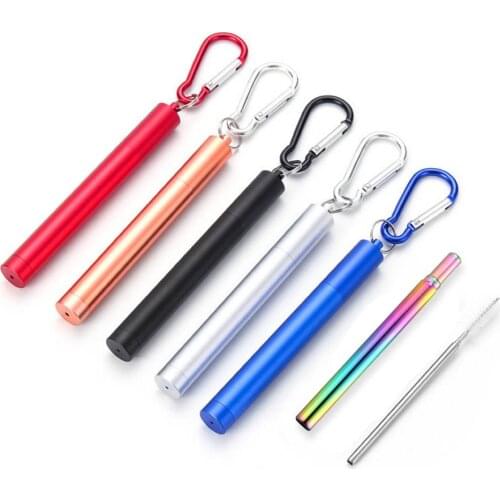 Reusable Portable Stainless Steel Telescopic Drinking Straw For Travel Safe Collapsible Metal Drinking Straw With Brush