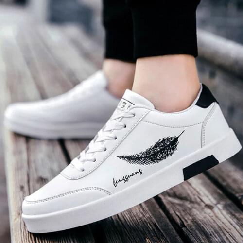 Summer Men Casual Shoes Feather Pattern White Sneakers Comfort Chunky Sneakers Mens Shoes Trainers Trend Flats Board Shoe