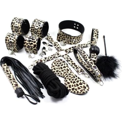 SM 10-Piece Set Of New Ieopard Print Ieather Handcuffs Alternative Toys Bundled Adult Couple Flirting Sex Supplies
