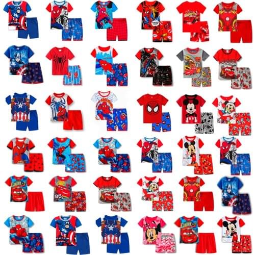 2021 New Kids Mickey Minnie Boys Girls Clothes Baby Pajamas Summer Cotton Short Sleeve T-Shirt Pajamas Suit