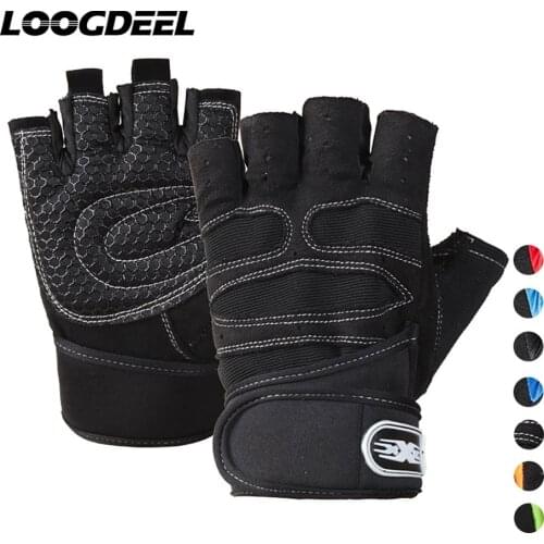 LOOGDEEL Weightlifting Gloves Breathable Sweat-absorbent Shock Absorption Palm Anti-skid Extended Wristband Fitness Sport Gloves