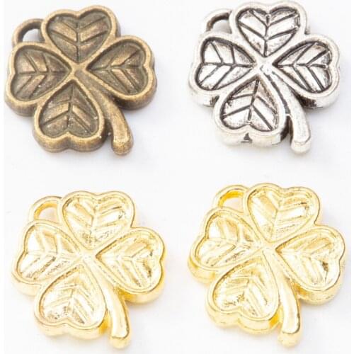 100pcs 13X11MM Antique Bronze Gold Four Leaf Clover Charms Vintage Pendants for Bracelet Necklace Earring DIY Jewelry Making