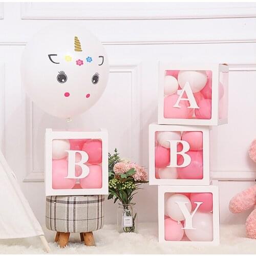 Baby Shower 30cm Transparent Box Happy Birthday First 1st Birthday Party Decorations Kids Baloon Babyshower Wedding Boy Girl