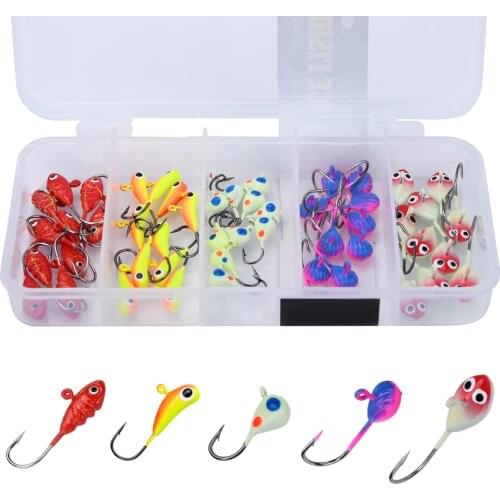Goture 50pcs/box Fishing Lure Combo Winter Ice Jig Lure with Portable Fishing Tackle Box For Winter Fishing