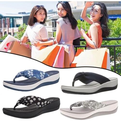 Printed Thong Arch Support Sandals Womens Summer Beach Flip Flop Ani Slip Sole A66
