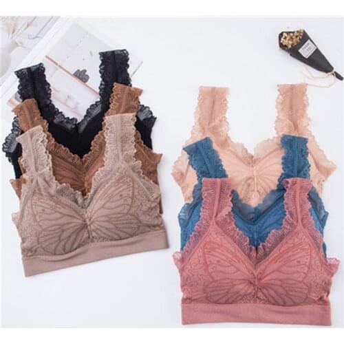 Sexy Push Up Lace Bra Workout Sport Crop Top Women Girl Butterfly Breathable Shockproof Underwear Fitness Gym Running Sportswear