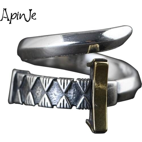 Apinje 925 Silver Ring Katana Finger Rings For Men Biker Jewelry Fashion Ring Opening Samurai Sword Unique Jewelrys
