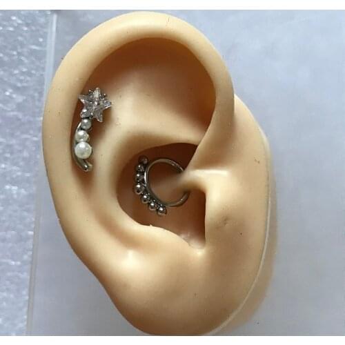 1pc Popular stainless steel 16gauge Pearl Star Zircon tragus helix conch cartilage daith piercing earring body jewelry