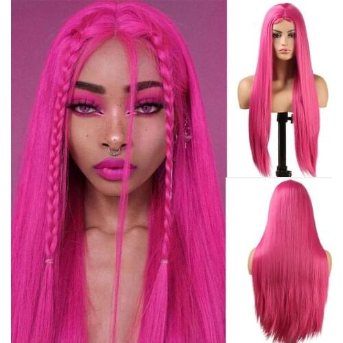 Silky Straight Cosplay Wigs Middle Part Machine Made Synthetic Wigs for Women with Baby Hair Soft Hair