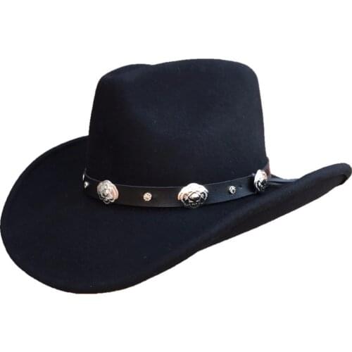 Unisex Classic Hondo Crown Black Wool Cowboy Hat
