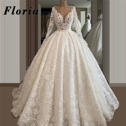 Vestido De Noiva Gorgeous Embroidery Wedding Dresses V Neck Long Bridal Dress 2020 New Backless Beaded Dubai Arabic Bridal Gowns