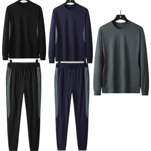 Autumn Winter tracksuit men Hiking Outdoor running sportswear Round neck jersey + pants Elastic thermal Workout Sports suit