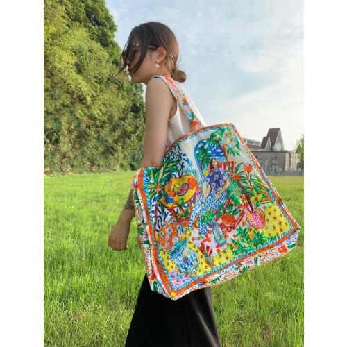 Summer Rurality Romance Floral Art Reversible-printing Oversize Shopper Shoulder Bags Handbags Women Designer Brand Canvas Bags
