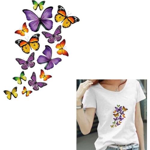 Iron-on Transfer For Clothing Heat-Transfer Vinyl For t-Shirt Colorful Butterfly Applique Decor Cloring Stickers on Washable DIY