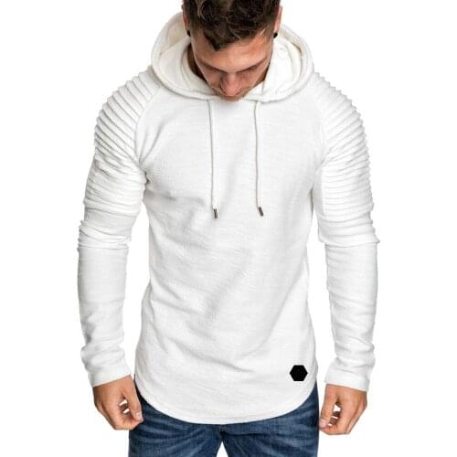 Mens Solid Color Korean Hooded Sweatshirt, Mens Warm Hoodie, Mens Autumn Fashion Round Neck Striped Pleated Raglan Sleeve Top