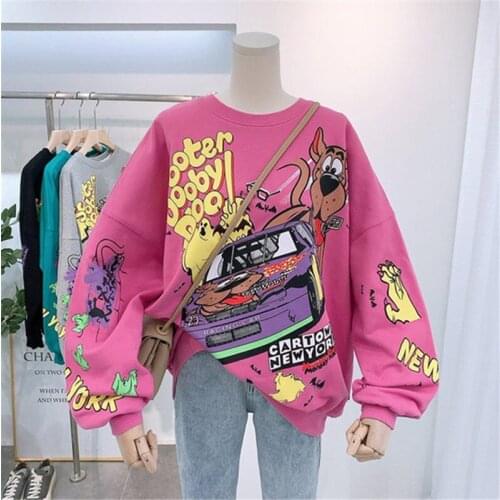 Sweatshirt Women Hoodie Harajuku O-Neck Anime Streetwear Kawaii Pullover 2021 Spring New Clothes Loose Casual Long Sleeve Tops